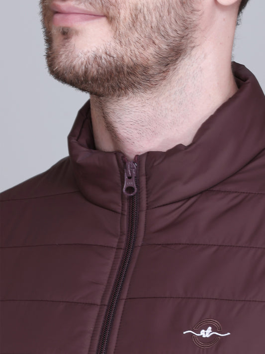 Men Winter Sleeveless Puffer Zipper Jacket Wine