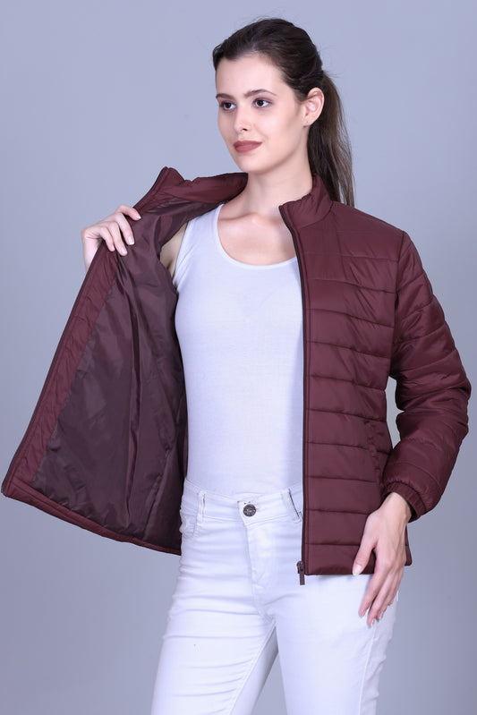 Women's Winter Puffer Jacket – Quilted, Warm & Windproof Coat Baby Pink (Burgundy)