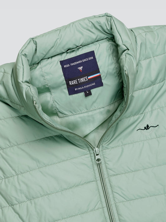 Men Winter Sleeveless Puffer Zipper Jacket Green