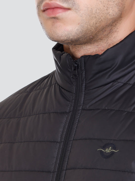 BLACK NYLON ZIPPER MEN Puffer Jacket Singal Side Full Sleeve