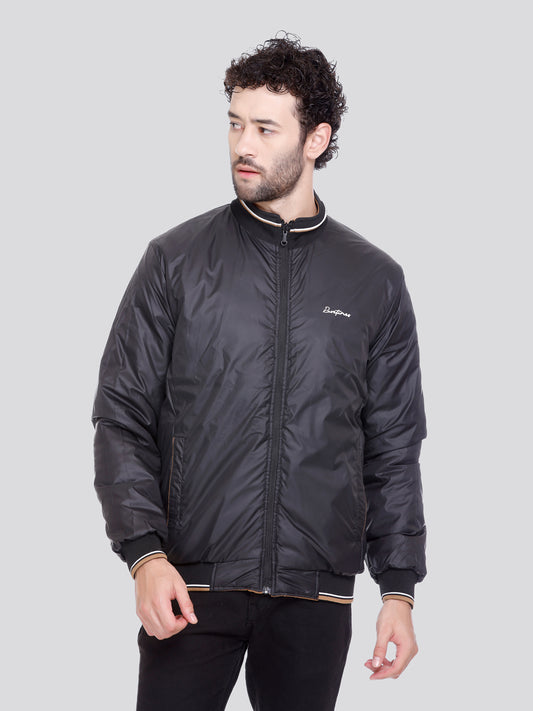 TAN POLYESTER ZIPPER MEN Bomber Jacket Reversible Full Sleeve