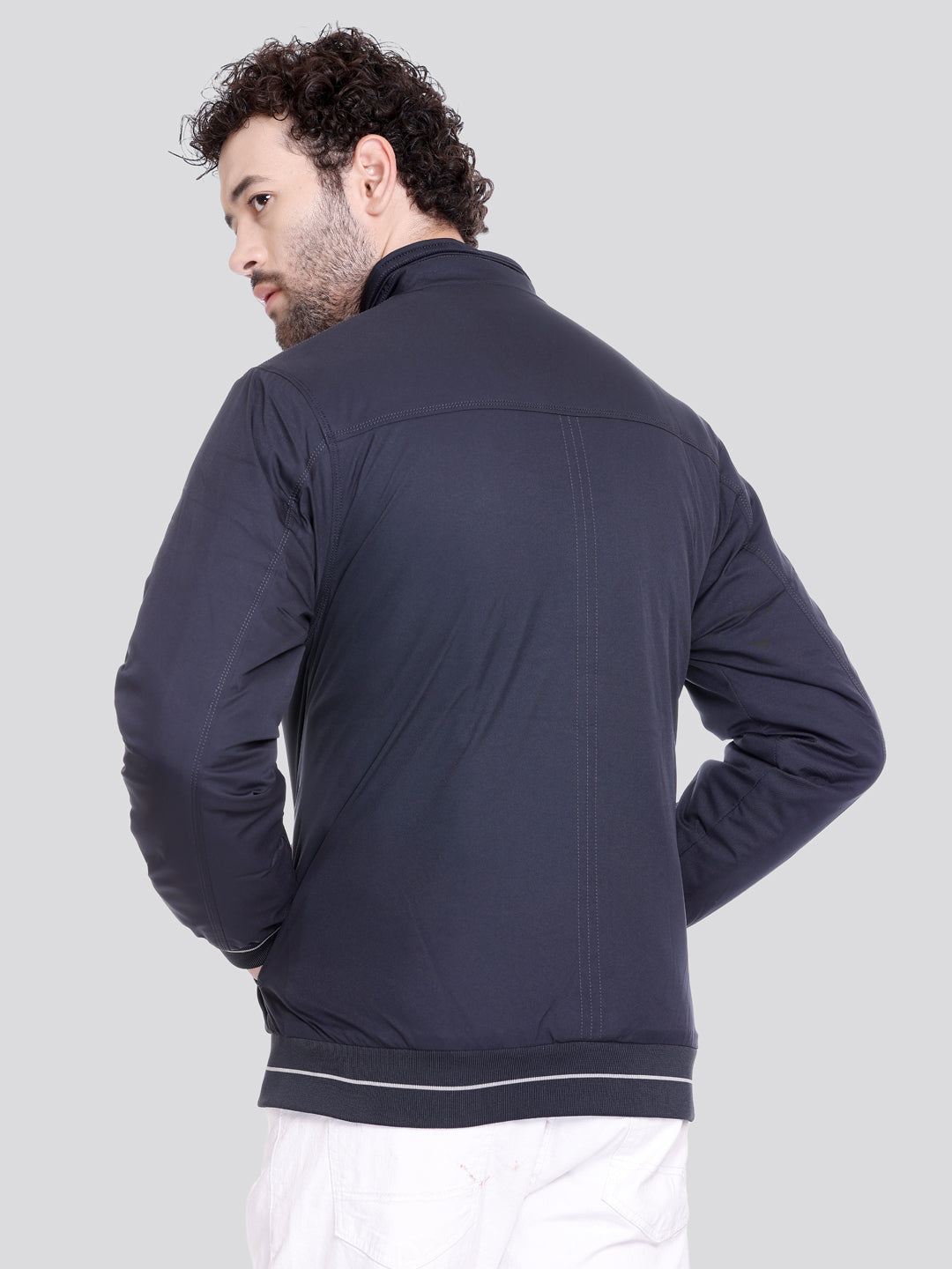 NAVY Imported Fabric ZIPPER MEN Bomber Jacket Singal Side Full Sleeve