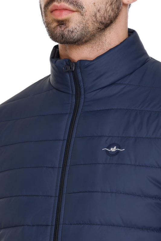 NAVY NYLON ZIPPER MEN Puffer Jacket Singal Side Full Sleeve