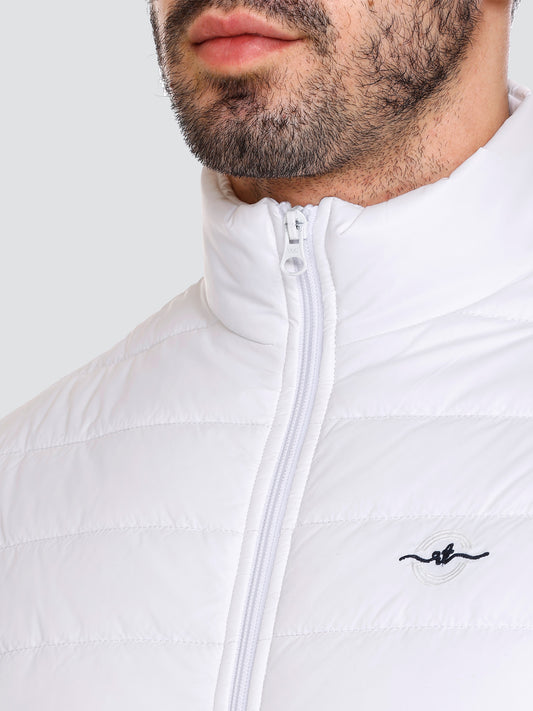 Men Winter Sleeveless Puffer Zipper Jacket White