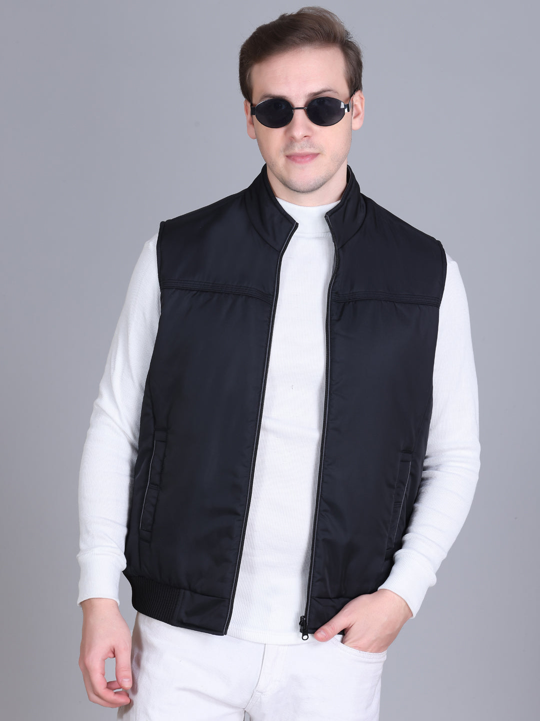 Men Winter Sleeveless Puffer Zipper Jacket