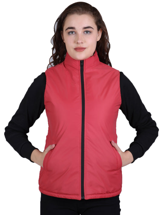 Reversible Jacket for Women Winter Wear With 2 Zip Pocket Black Red (0555)