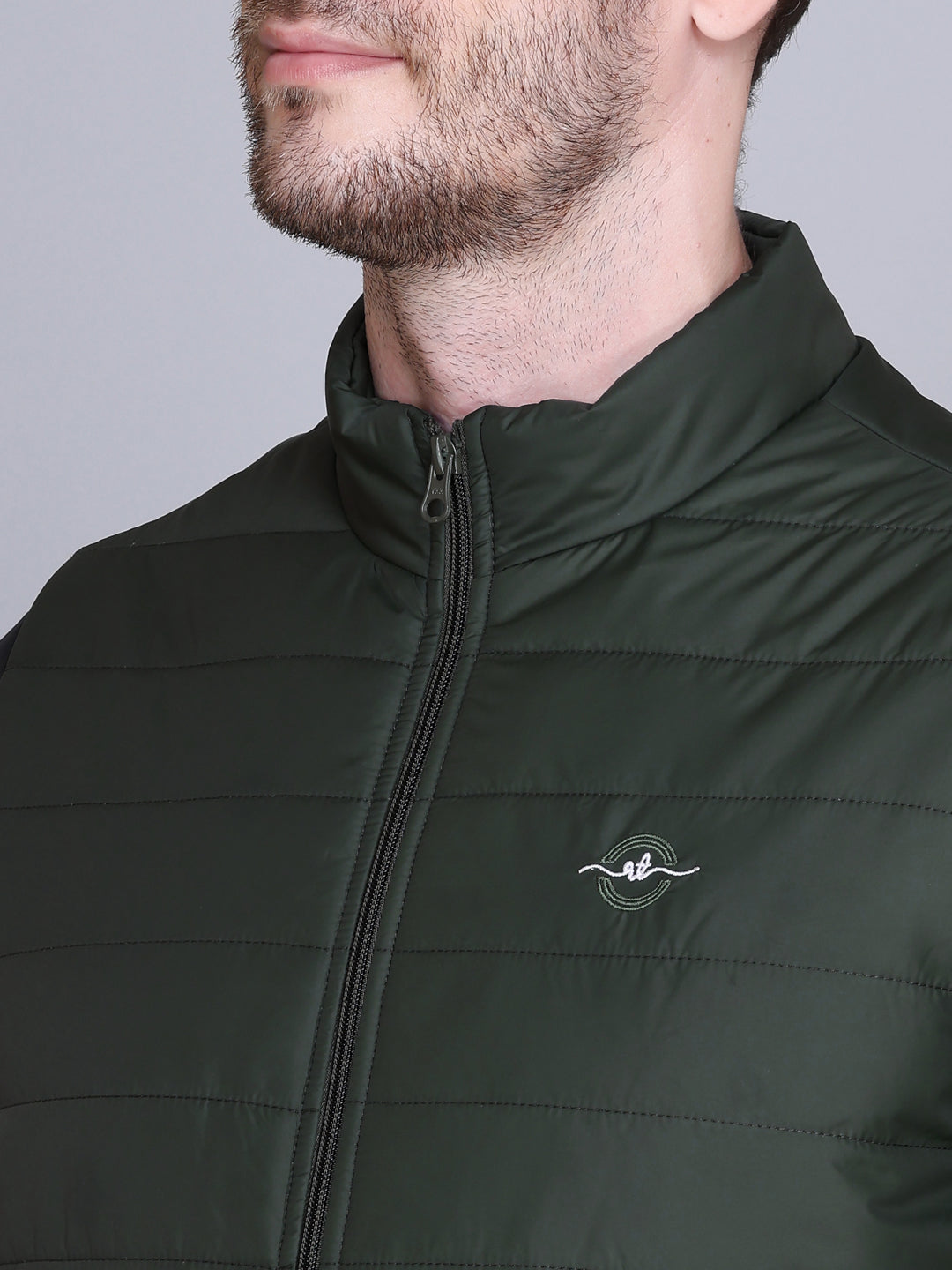 Men Winter Sleeveless Puffer Zipper Jacket Olive