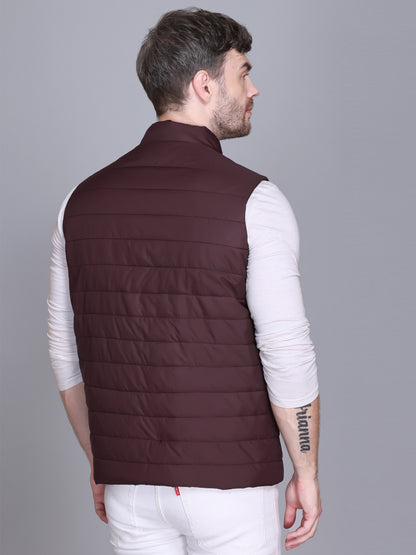 Men Winter Sleeveless Puffer Zipper Jacket Wine