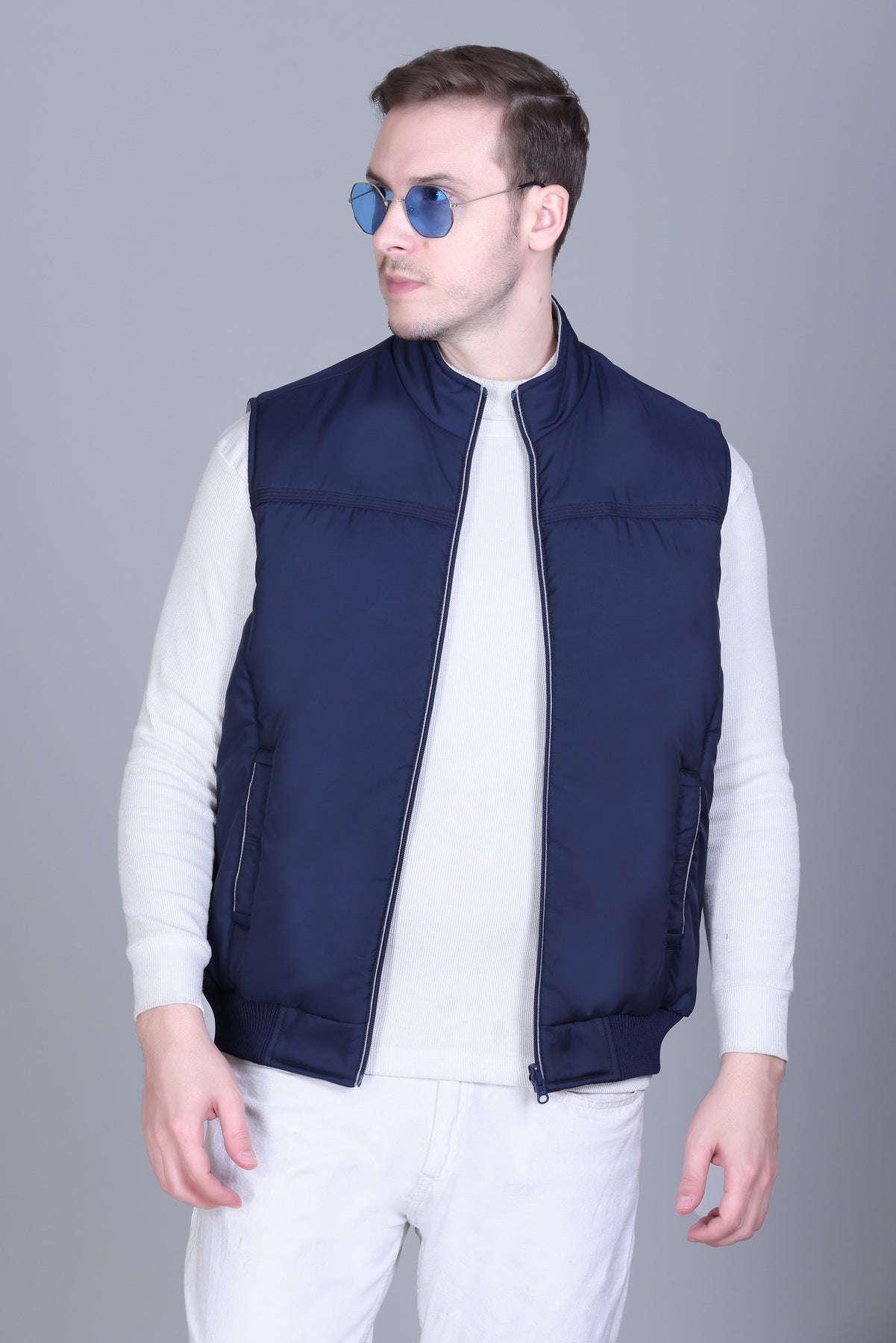 Men Winter Sleeveless Puffer Zipper Jacket