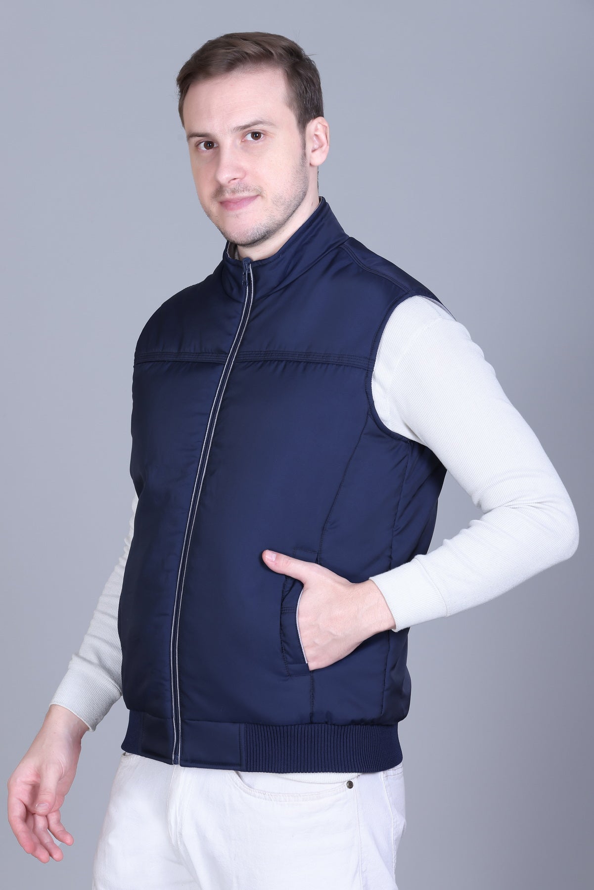 Men Winter Sleeveless Puffer Zipper Jacket