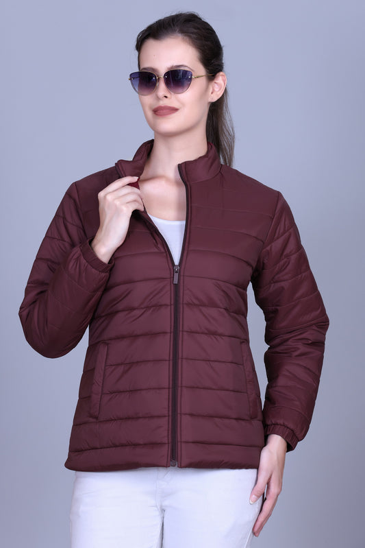 Women's Winter Puffer Jacket – Quilted, Warm & Windproof Coat Baby Pink (Burgundy)