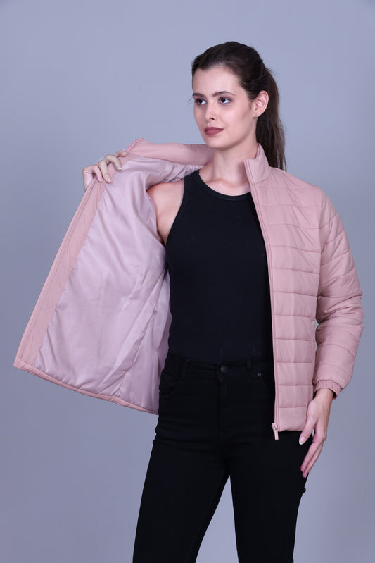Women's Winter Puffer Jacket – Quilted, Warm & Windproof Coat Baby Pink