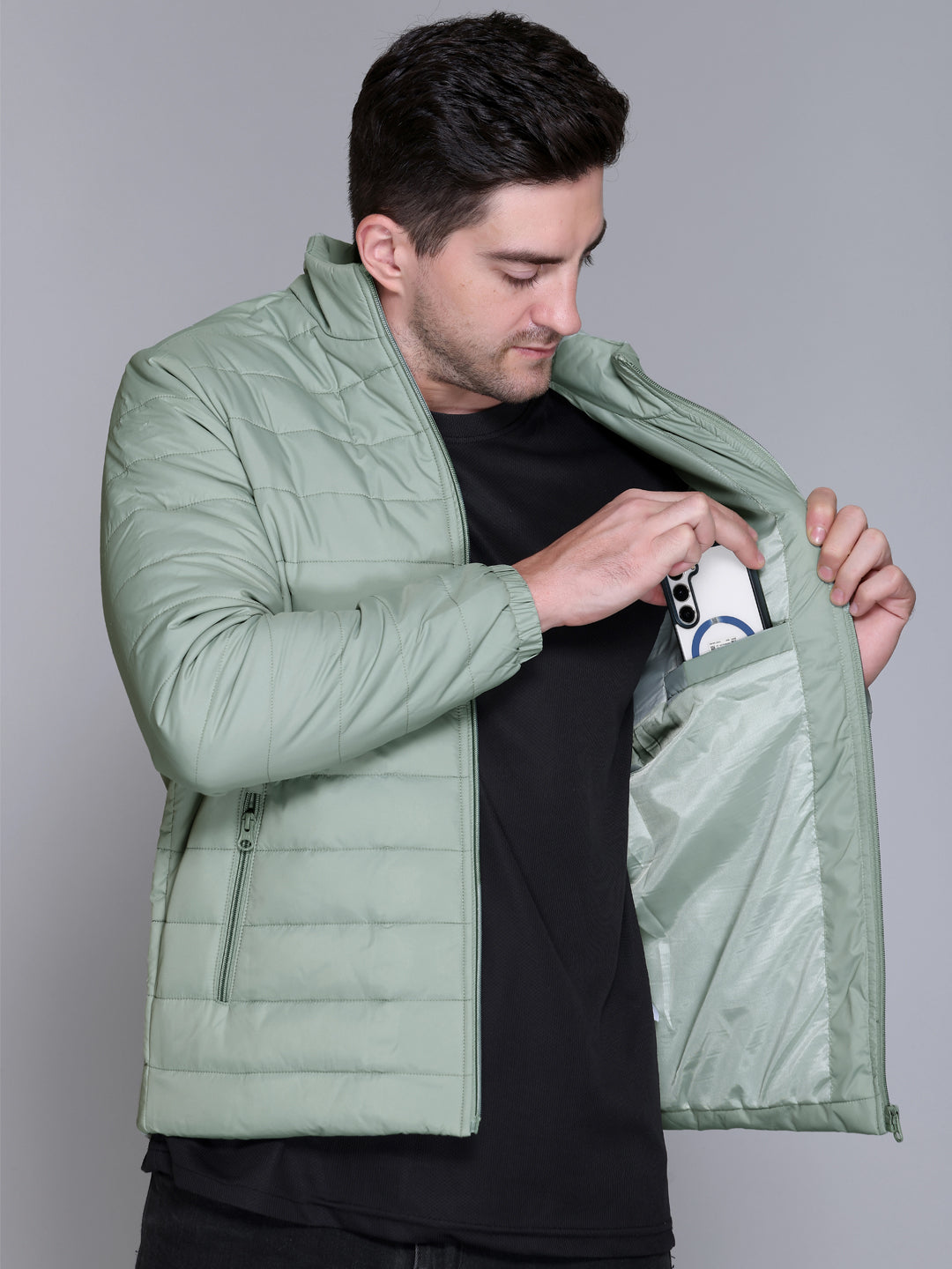 MINT NYLON ZIPPER MEN Puffer Jacket Singal Side Full Sleeve