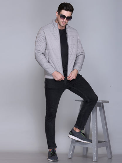 Light Grey NYLON ZIPPER MEN Puffer Jacket Singal Side Full Sleeve