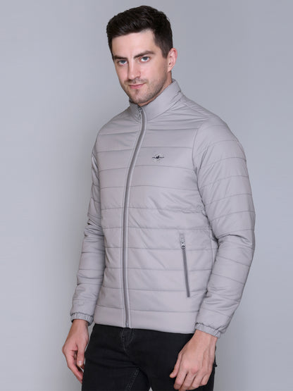 Light Grey NYLON ZIPPER MEN Puffer Jacket Singal Side Full Sleeve