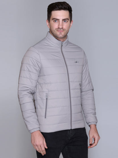 Light Grey NYLON ZIPPER MEN Puffer Jacket Singal Side Full Sleeve
