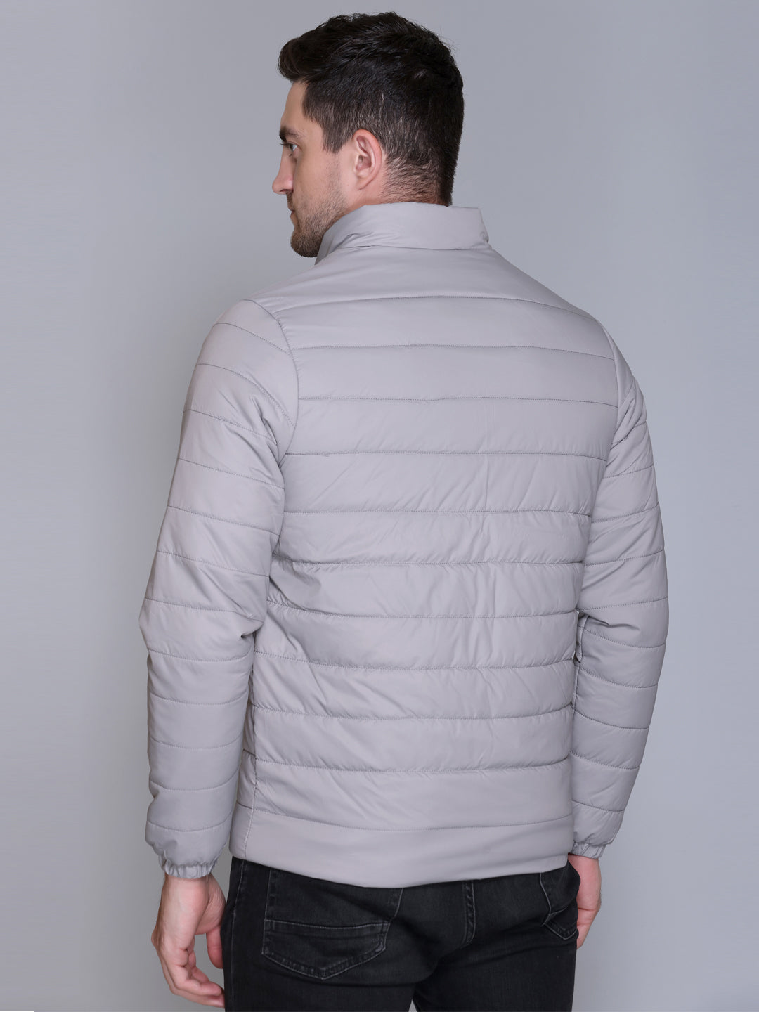 Light Grey NYLON ZIPPER MEN Puffer Jacket Singal Side Full Sleeve