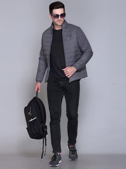 Dark Grey NYLON ZIPPER MEN Puffer Jacket Singal Side Full Sleeve