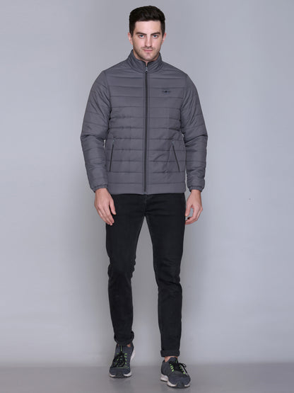 Dark Grey NYLON ZIPPER MEN Puffer Jacket Singal Side Full Sleeve