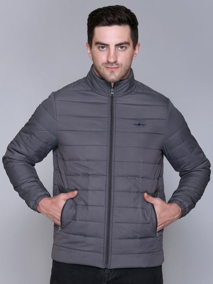 Dark Grey NYLON ZIPPER MEN Puffer Jacket Singal Side Full Sleeve