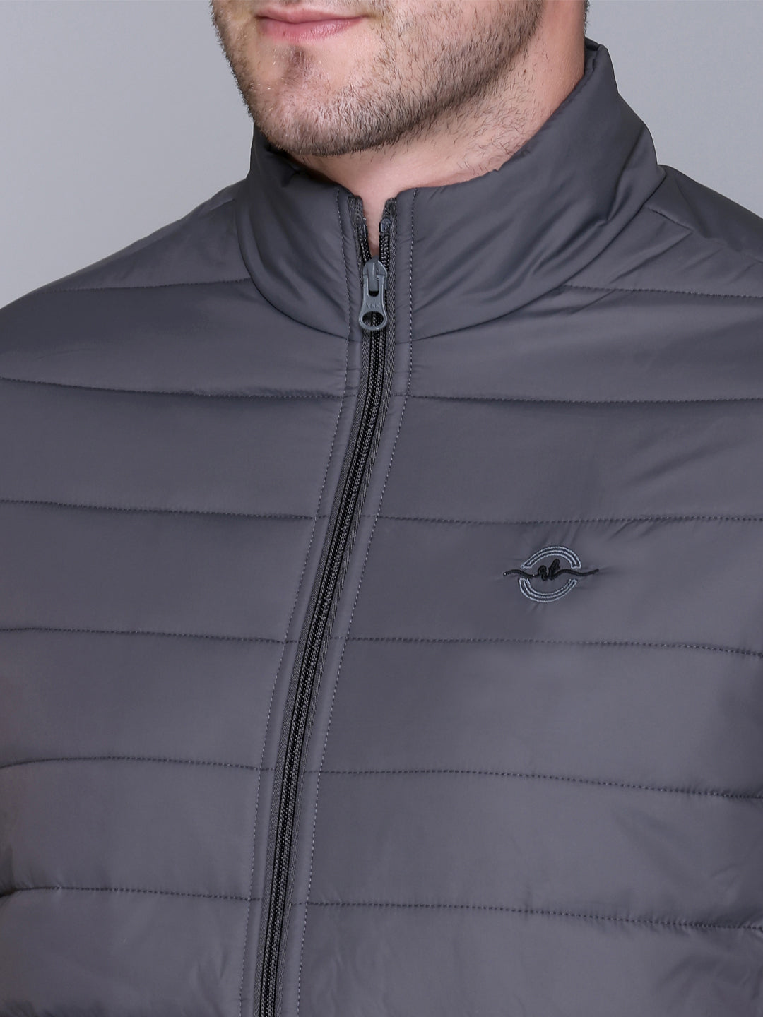 Dark Grey NYLON ZIPPER MEN Puffer Jacket Singal Side Full Sleeve