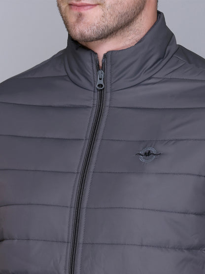 Dark Grey NYLON ZIPPER MEN Puffer Jacket Singal Side Full Sleeve