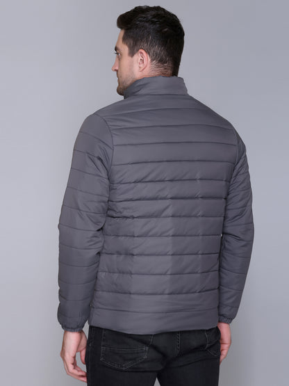 Dark Grey NYLON ZIPPER MEN Puffer Jacket Singal Side Full Sleeve