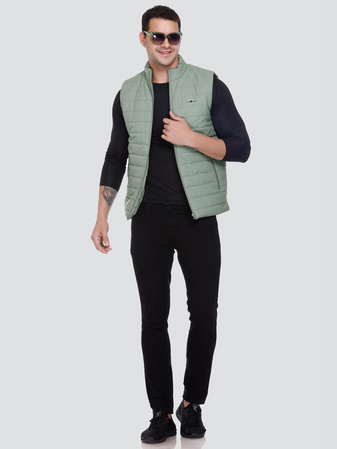 Men Winter Sleeveless Puffer Zipper Jacket Green