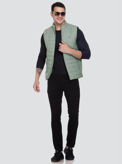 Men Winter Sleeveless Puffer Zipper Jacket Green