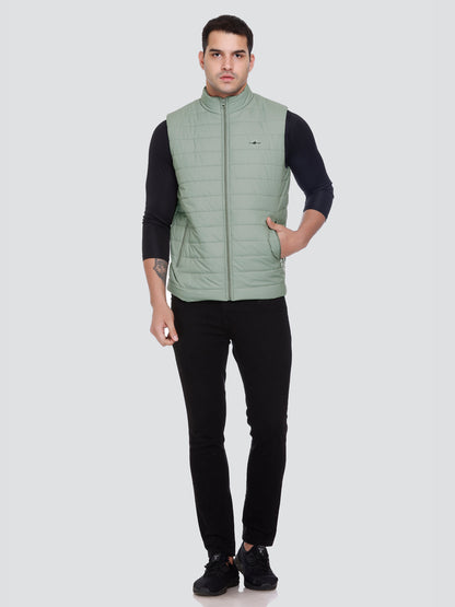 Men Winter Sleeveless Puffer Zipper Jacket Green