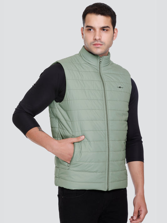 Men Winter Sleeveless Puffer Zipper Jacket Green