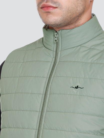 Men Winter Sleeveless Puffer Zipper Jacket Green