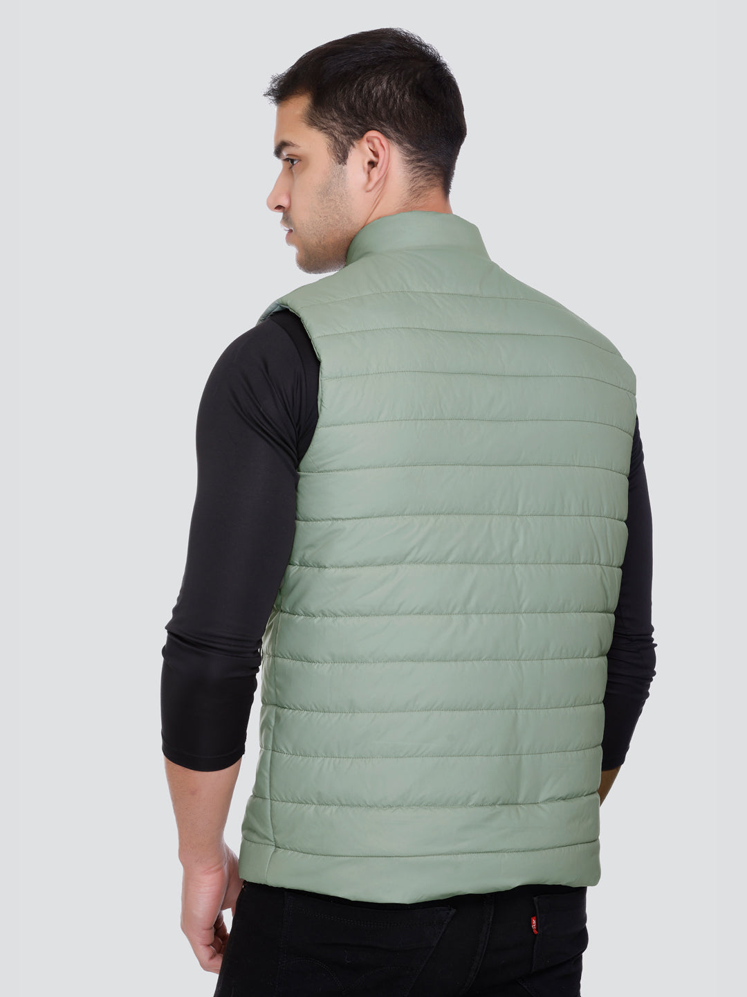 Men Winter Sleeveless Puffer Zipper Jacket Green