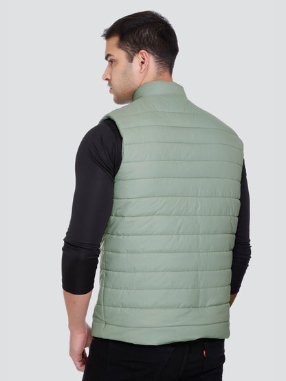 Men Winter Sleeveless Puffer Zipper Jacket Green