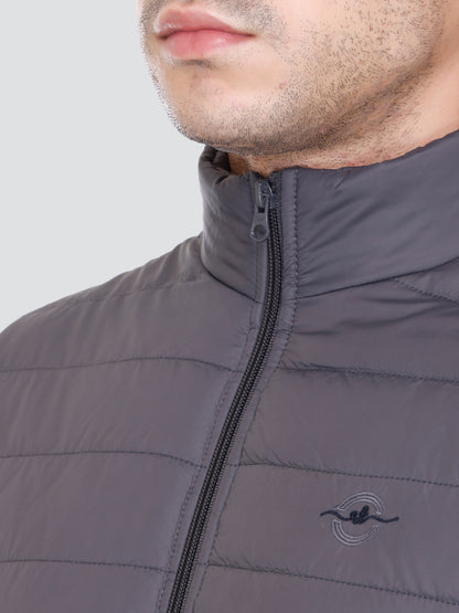 Men Winter Sleeveless Puffer Zipper Jacket Dark Grey