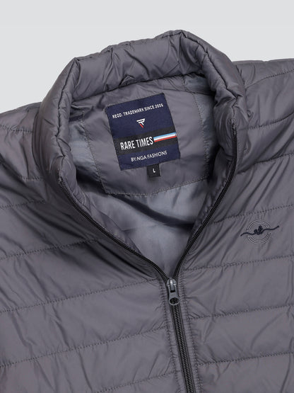 Men Winter Sleeveless Puffer Zipper Jacket Dark Grey