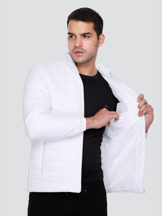 WHITE NYLON ZIPPER MEN Puffer Jacket Singal Side Full Sleeve