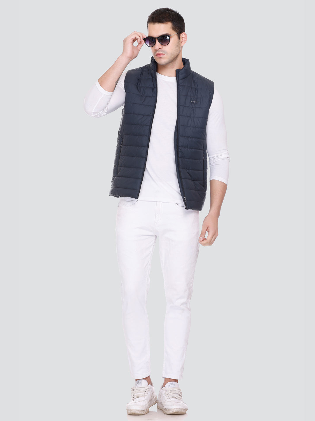 Men Winter Sleeveless Puffer Zipper Jacket Dark Navy