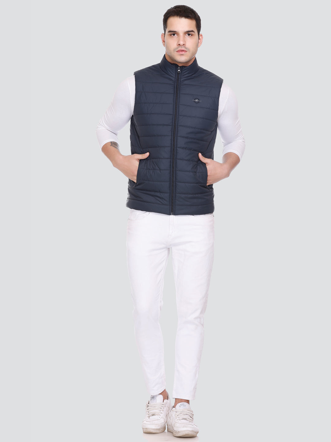 Men Winter Sleeveless Puffer Zipper Jacket Dark Navy