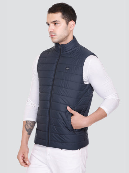 Men Winter Sleeveless Puffer Zipper Jacket Dark Navy