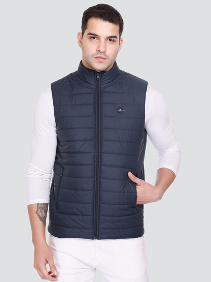 Men Winter Sleeveless Puffer Zipper Jacket Dark Navy