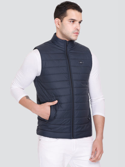 Men Winter Sleeveless Puffer Zipper Jacket Dark Navy