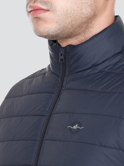 Men Winter Sleeveless Puffer Zipper Jacket Dark Navy