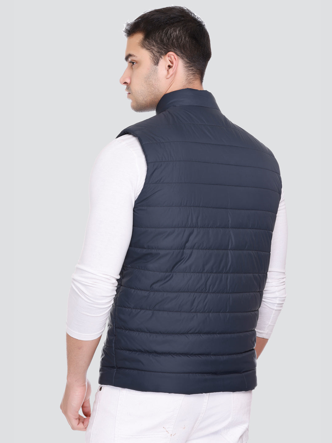 Men Winter Sleeveless Puffer Zipper Jacket Dark Navy