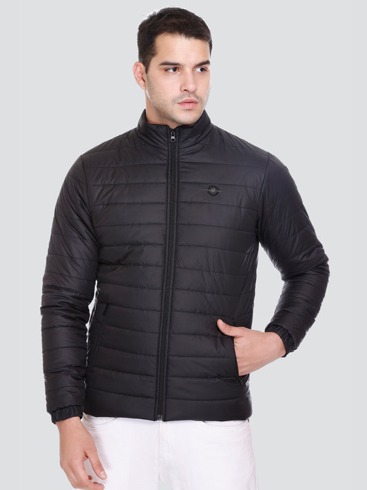 BLACK NYLON ZIPPER MEN Puffer Jacket Singal Side Full Sleeve