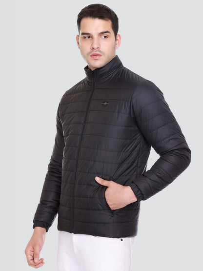 BLACK NYLON ZIPPER MEN Puffer Jacket Singal Side Full Sleeve