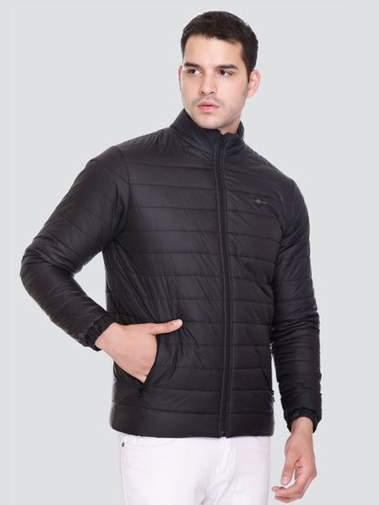 BLACK NYLON ZIPPER MEN Puffer Jacket Singal Side Full Sleeve