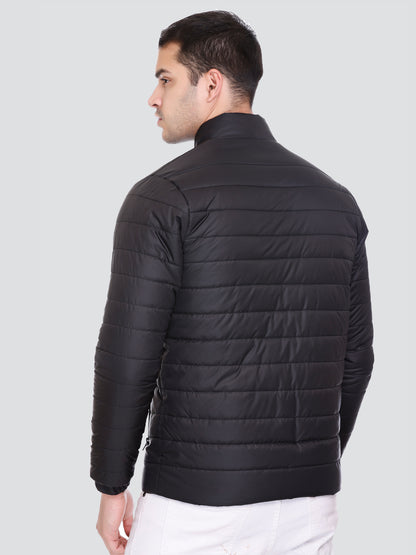 BLACK NYLON ZIPPER MEN Puffer Jacket Singal Side Full Sleeve