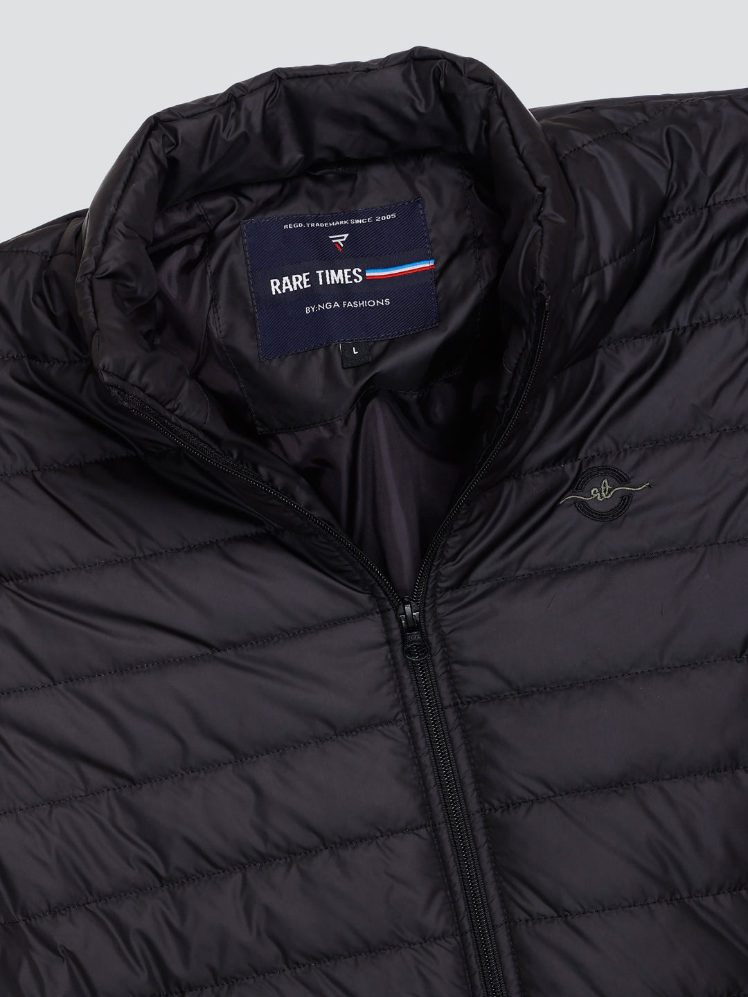 BLACK NYLON ZIPPER MEN Puffer Jacket Singal Side Full Sleeve