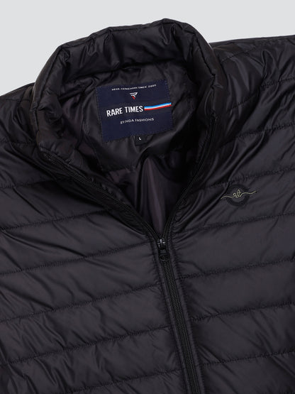 BLACK NYLON ZIPPER MEN Puffer Jacket Singal Side Full Sleeve